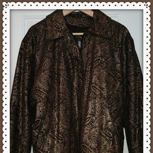 Greg Bell Womens'  100% Leather Jacket Gold & Purple Print Color Accent  Size L
